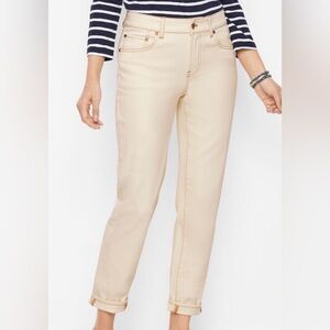 #x963 Talbots Everyday Relaxed Stretch Ankle Jean Natural Ivory, Brown Stitching